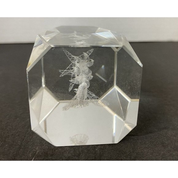 Crystal Clear Glass Cube Paperweight 3-D Laser Etched hummingbird flower lily - Picture 6 of 7